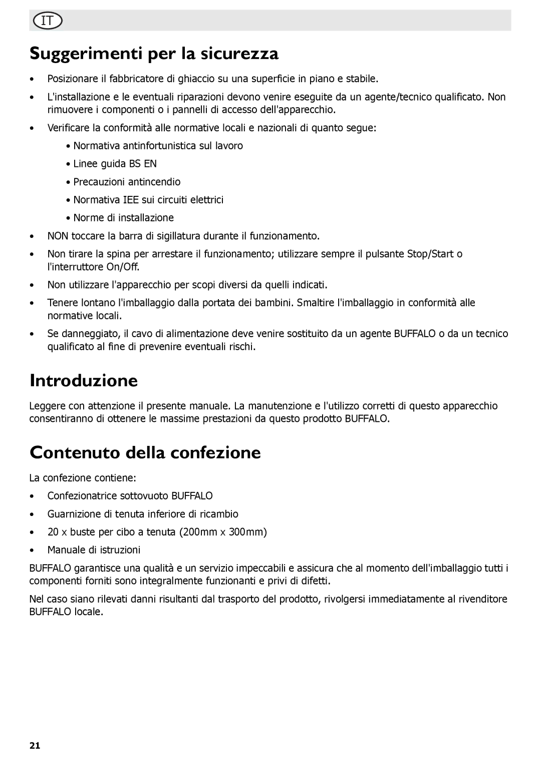 Buffalo Tools S097 instruction manual Suggerimenti per la sicurezza, Introduzione, Contenuto della confezione 