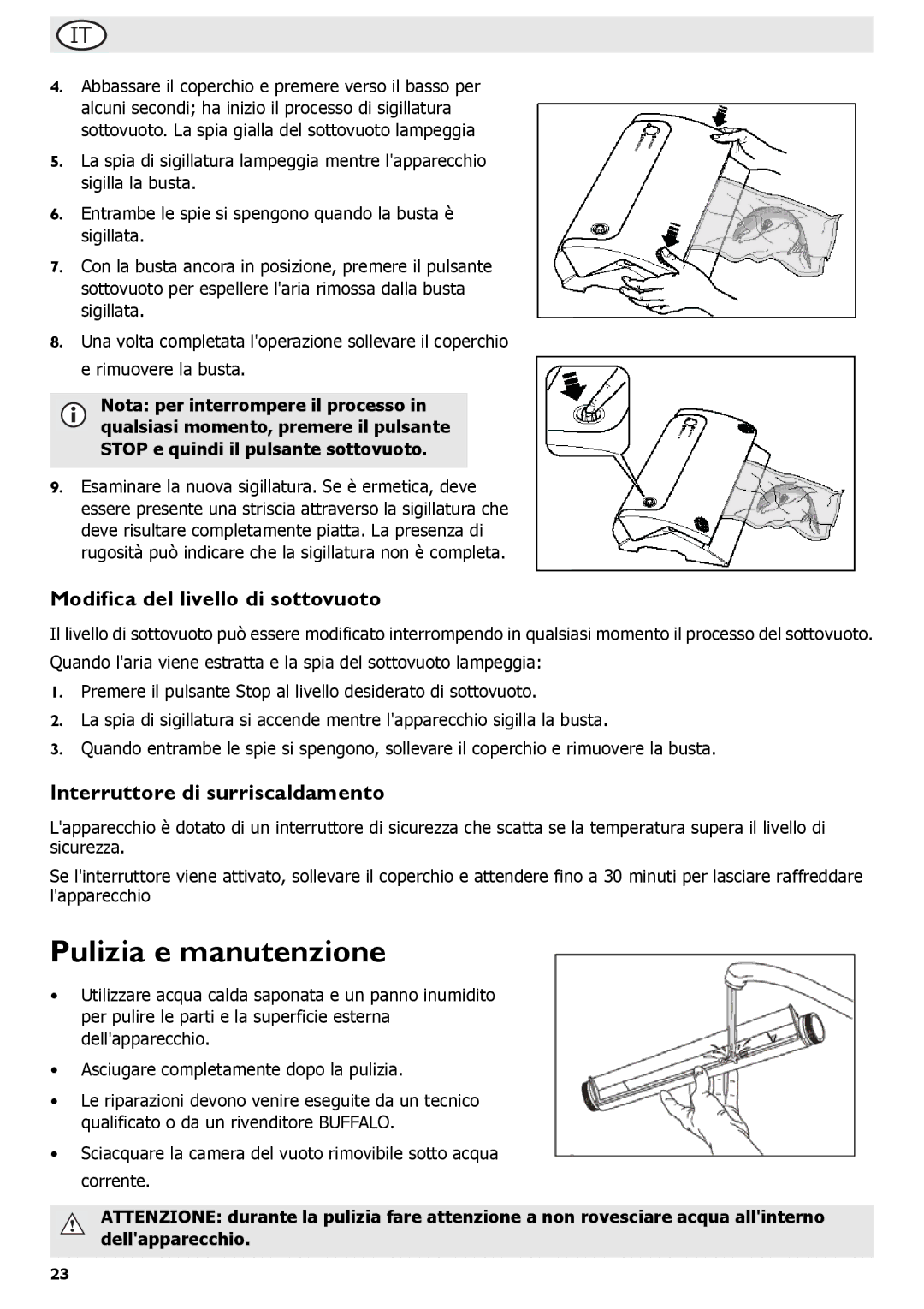 Buffalo Tools S097 Pulizia e manutenzione, Modifica del livello di sottovuoto, Interruttore di surriscaldamento 