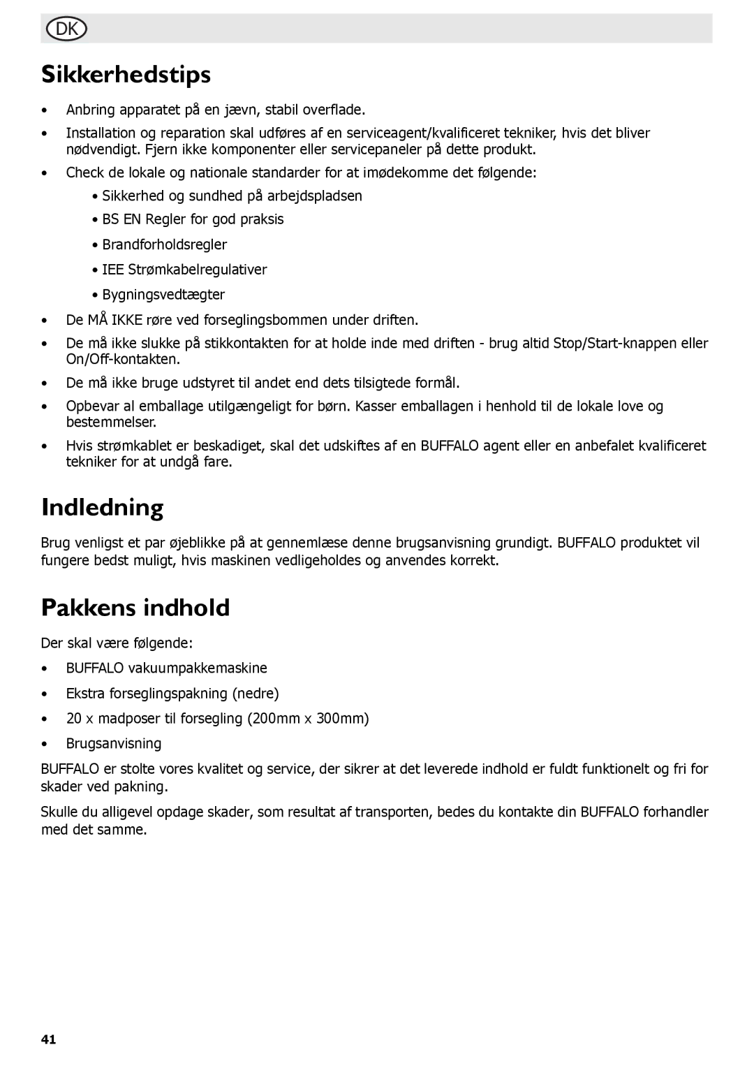 Buffalo Tools S097 instruction manual Sikkerhedstips, Indledning, Pakkens indhold 