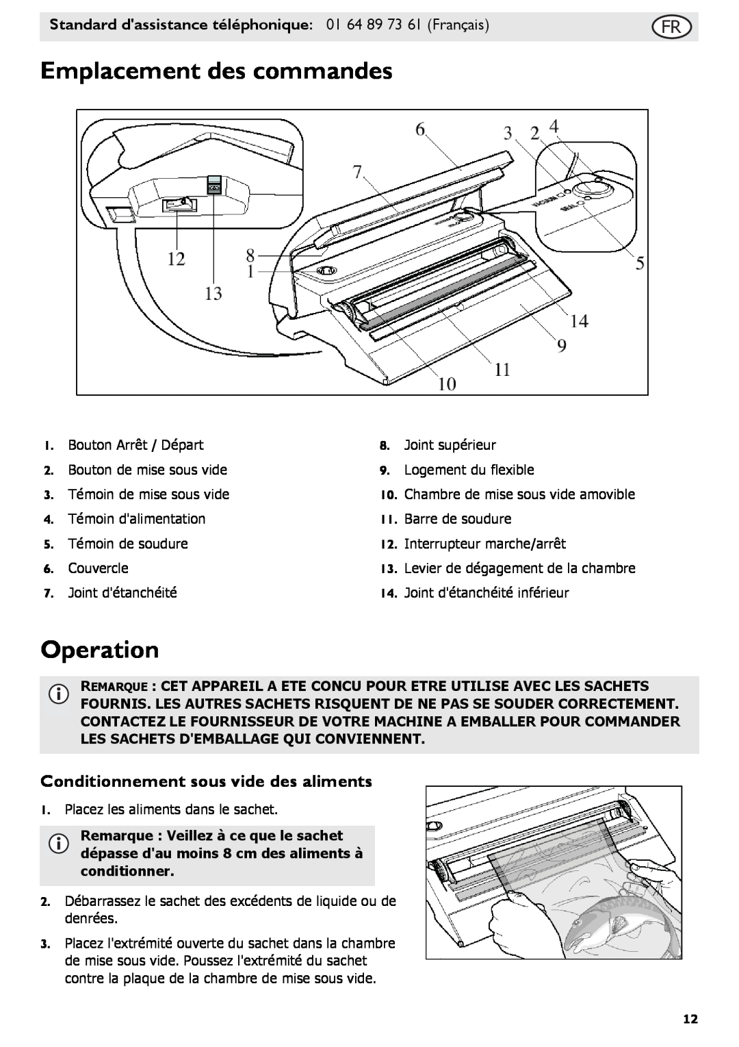 Buffalo Tools S097 instruction manual Emplacement des commandes, Conditionnement sous vide des aliments, Operation 
