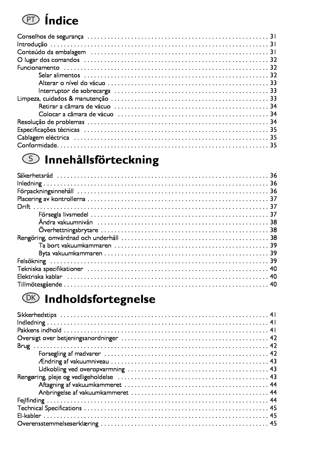 Buffalo Tools S097 instruction manual PT Índice, SInnehållsförteckning, DK Indholdsfortegnelse 