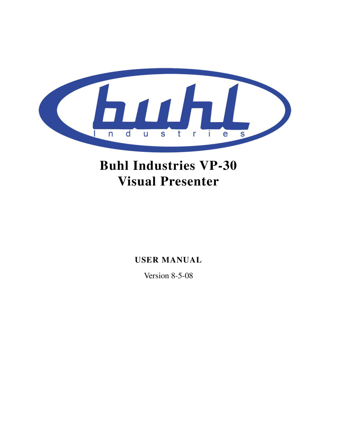 Buhl user manual Buhl Industries VP-30 Visual Presenter 