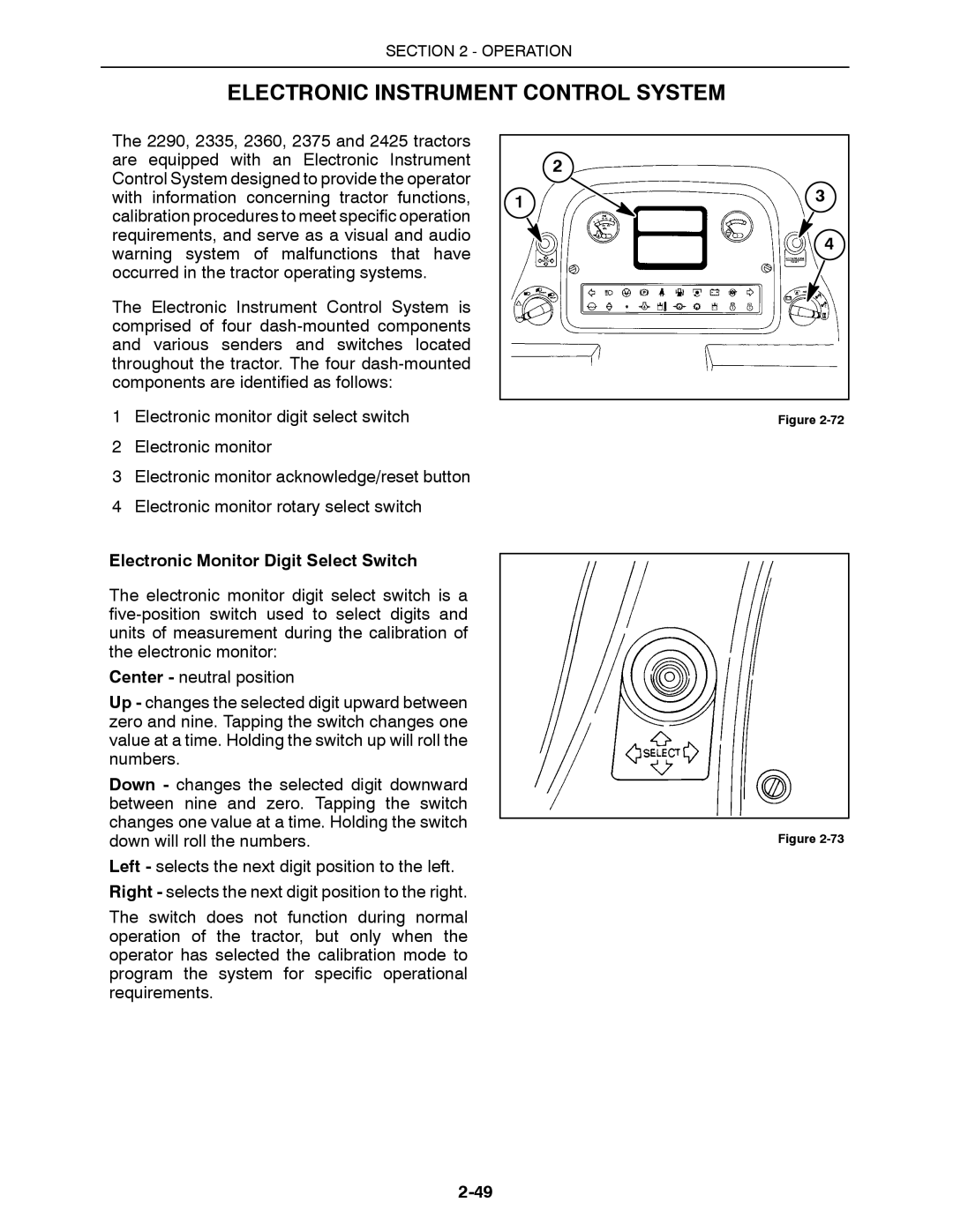 Buhler 2290, 2335, 2425, 2375, 2360 manual Electronic Instrument Control System, Electronic Monitor Digit Select Switch 