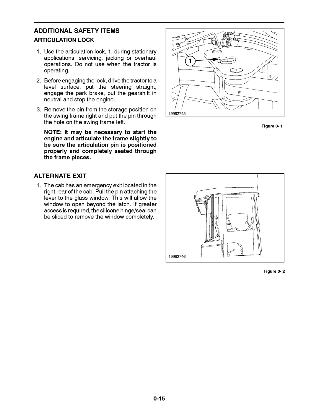 Buhler 2290, 2335, 2425, 2375, 2360 manual Additional Safety Items, Alternate Exit, Articulation Lock 