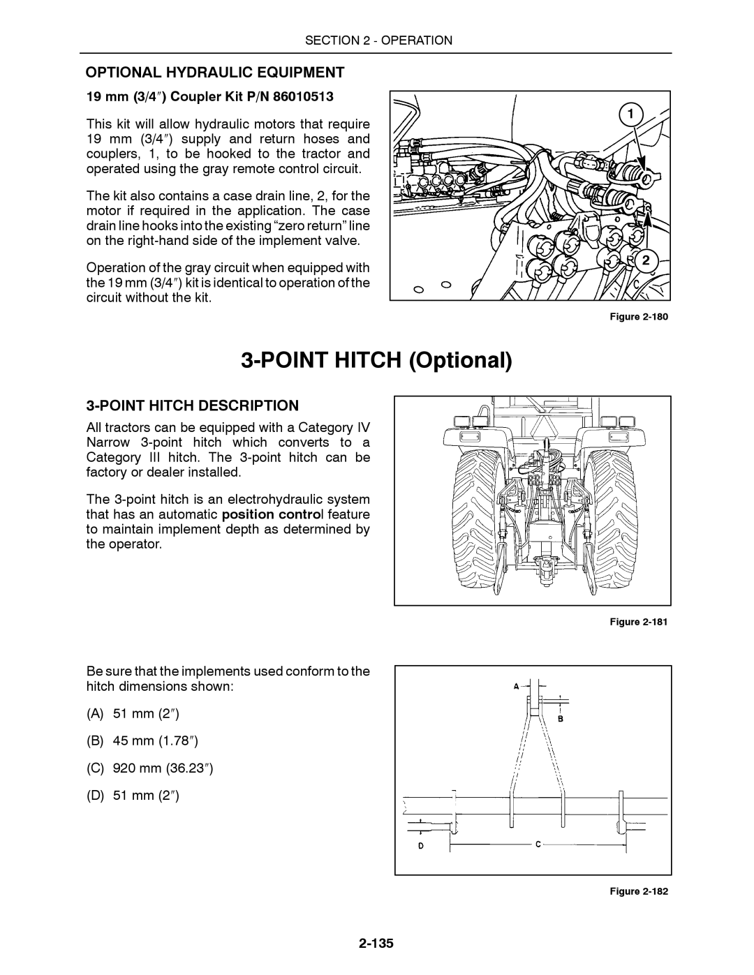 Buhler 2375, 2335, 2425, 2290, 2360 Optional Hydraulic Equipment, Point Hitch Description, 19 mm 3/4″ Coupler Kit P/N, 135 