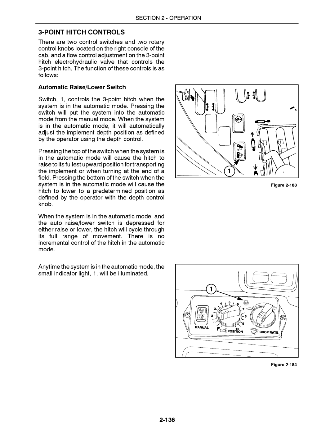 Buhler 2360, 2335, 2425, 2290, 2375 manual Point Hitch Controls, Automatic Raise/Lower Switch, 136 