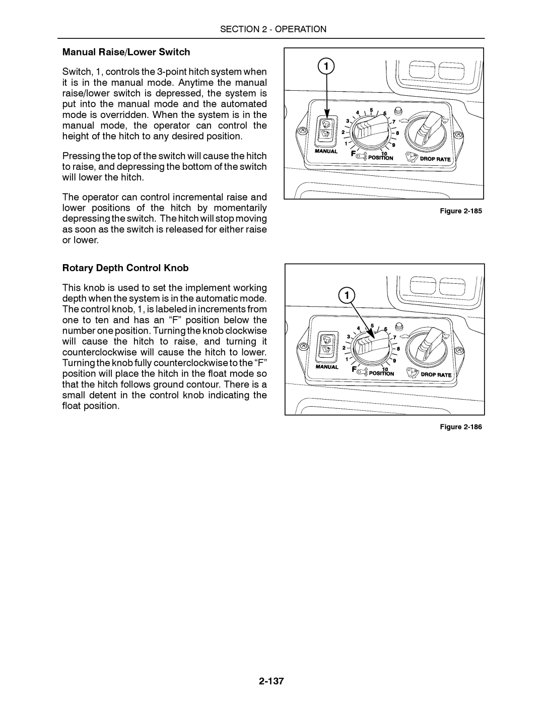 Buhler 2335, 2425, 2290, 2375, 2360 manual Manual Raise/Lower Switch, Rotary Depth Control Knob, 137 