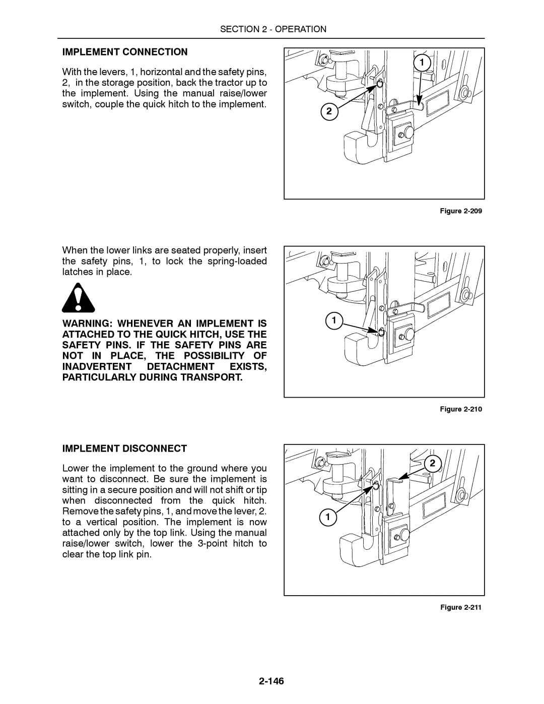 Buhler 2360, 2335, 2425, 2290, 2375 manual Implement Connection, Implement Disconnect, 146 