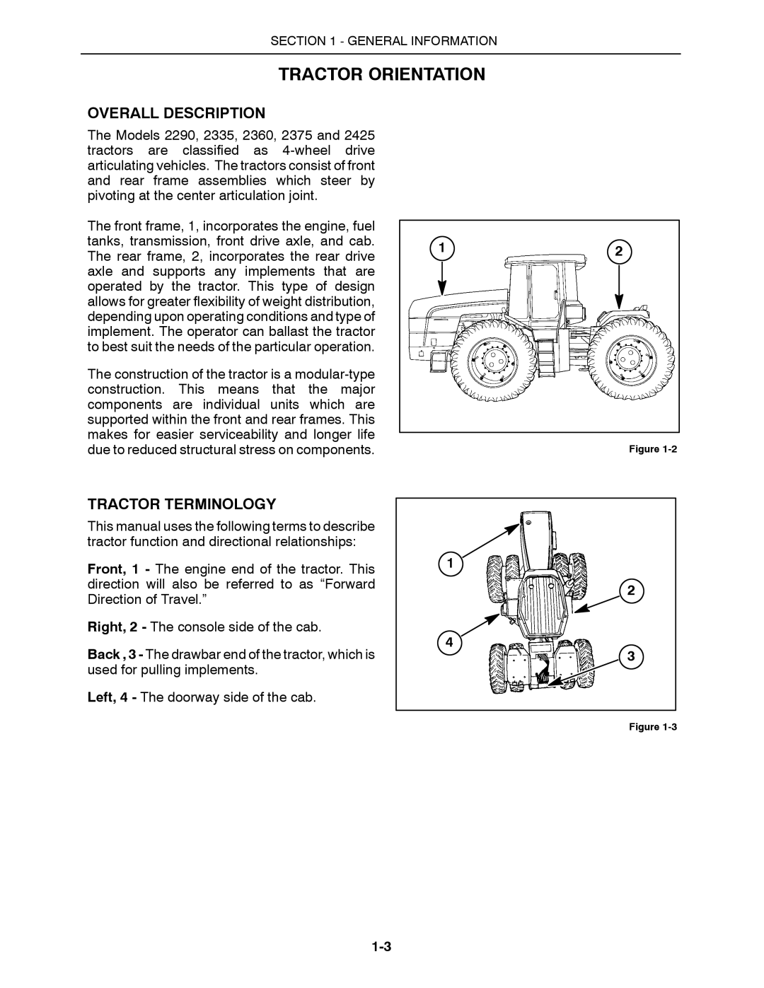 Buhler 2375, 2335, 2425, 2290, 2360 manual Tractor Orientation, Overall Description, Tractor Terminology 