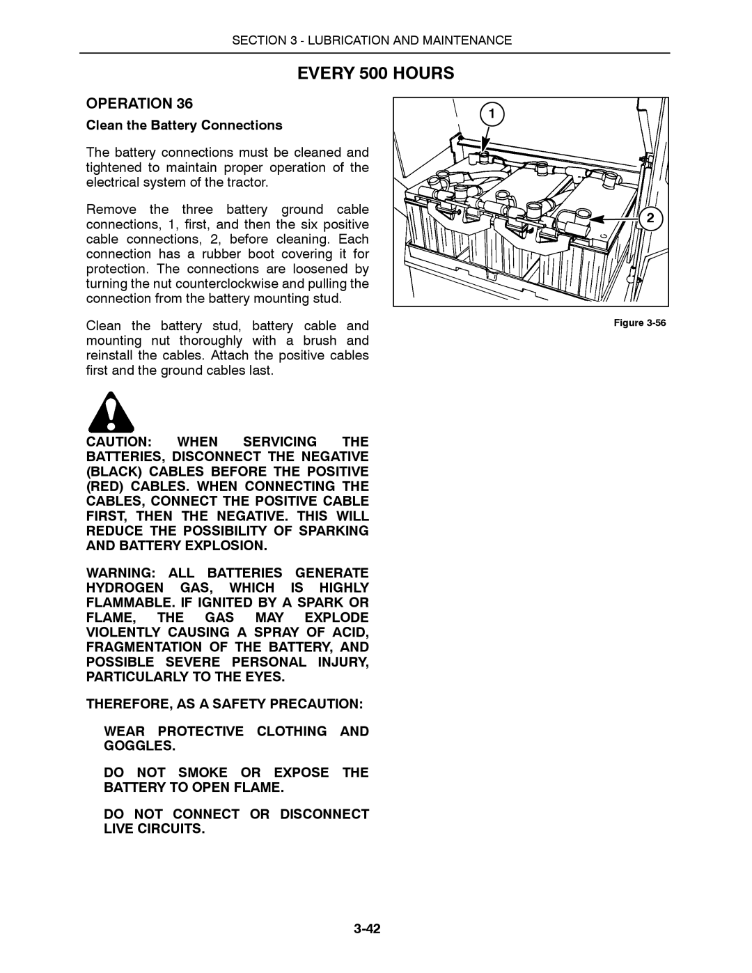 Buhler 2290, 2335, 2425, 2375, 2360 manual Every 500 Hours, Clean the Battery Connections 