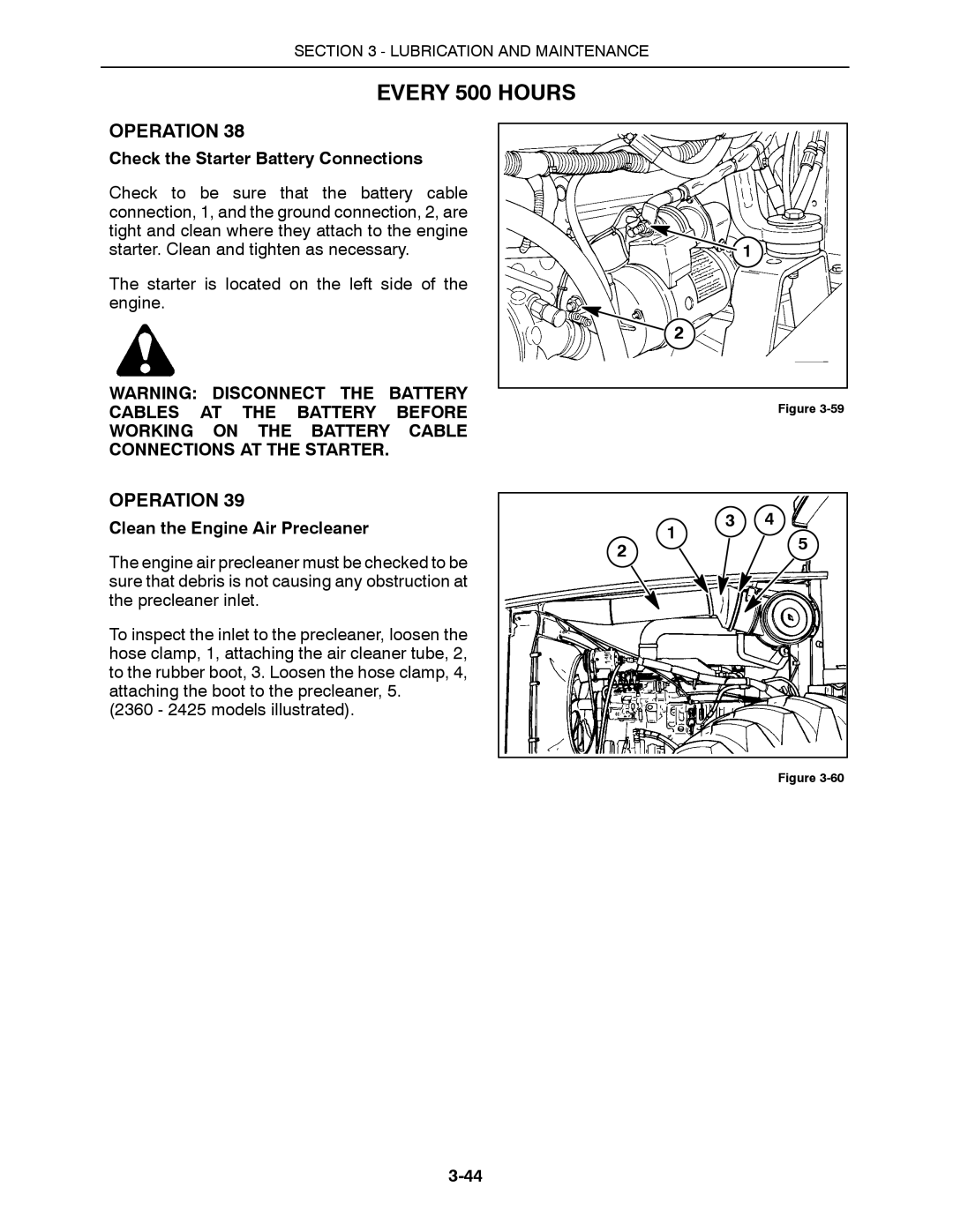 Buhler 2360, 2335, 2425, 2290, 2375 manual Check the Starter Battery Connections, Clean the Engine Air Precleaner 