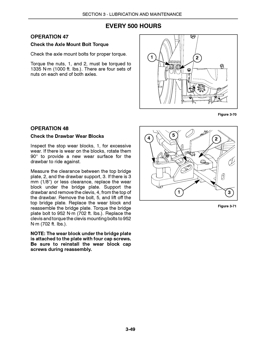 Buhler 2375, 2335, 2425, 2290, 2360 manual Check the Axle Mount Bolt Torque, Check the Drawbar Wear Blocks 