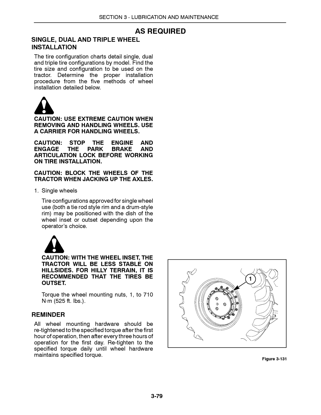 Buhler 2375, 2335, 2425, 2290, 2360 manual SINGLE, Dual and Triple Wheel Installation, Reminder 