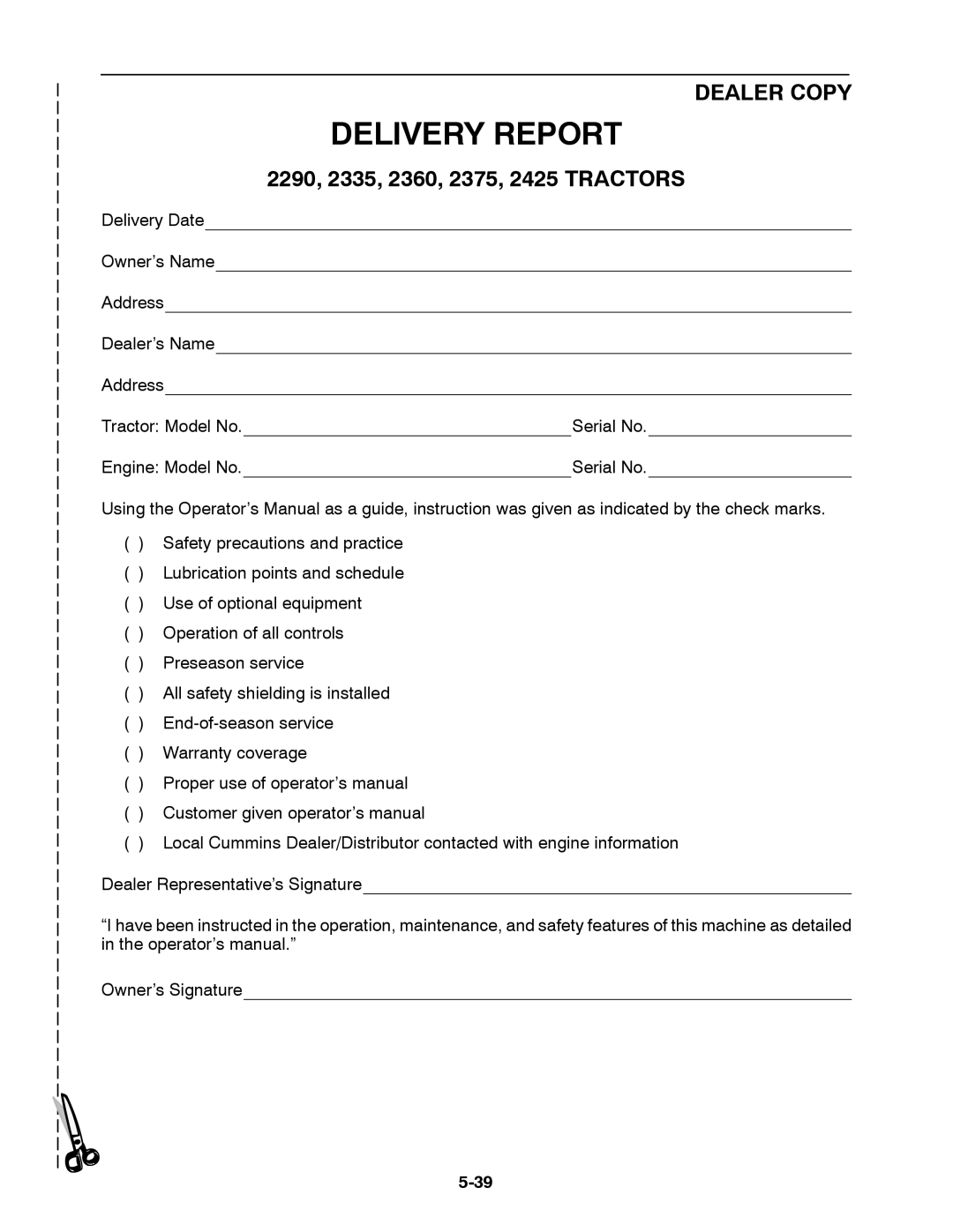 Buhler 2360, 2335, 2425, 2290, 2375 manual Delivery Report, Dealer Copy 