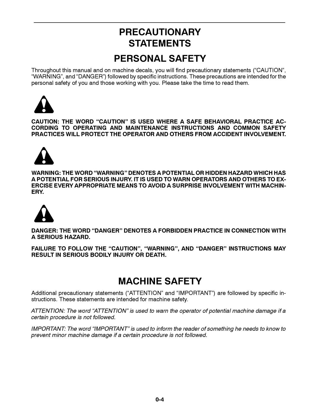 Buhler 2425, 2335, 2290, 2375, 2360 manual Precautionary Statements Personal Safety, Machine Safety 