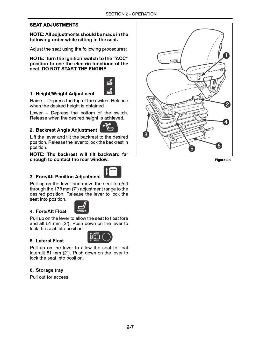 Buhler 2335, 2425, 2290, 2375, 2360 manual Seat Adjustments 