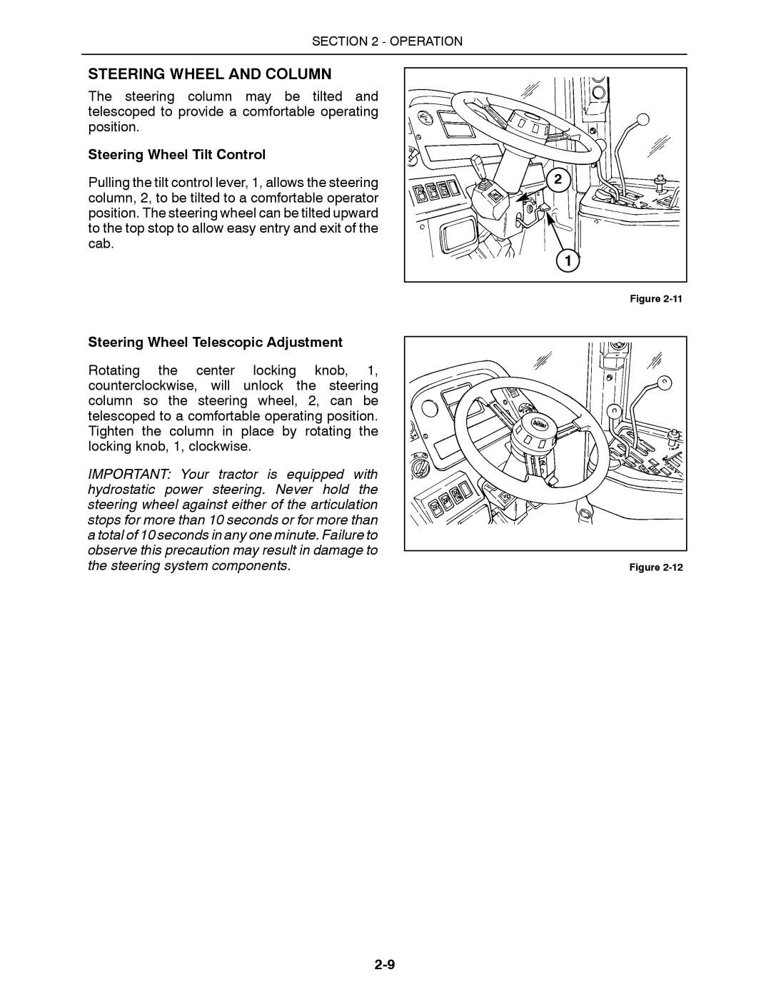 Buhler 2290, 2335, 2425, 2375 Steering Wheel and Column, Steering Wheel Tilt Control, Steering Wheel Telescopic Adjustment 