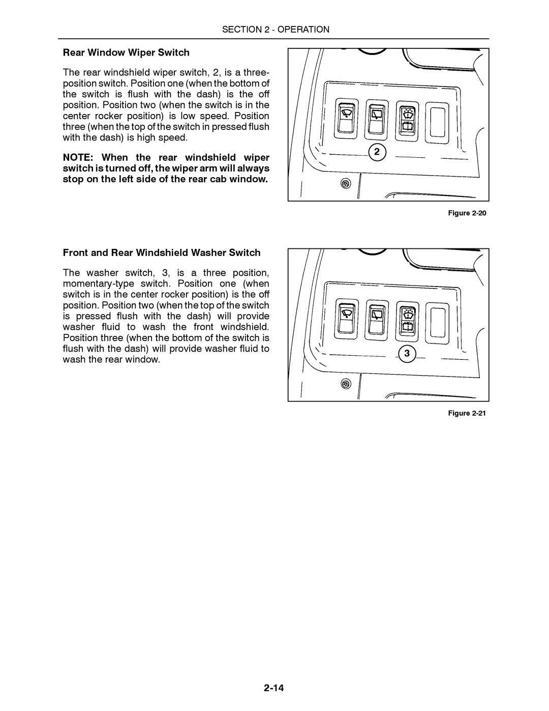 Buhler 2290, 2335, 2425, 2375, 2360 manual Rear Window Wiper Switch, Front and Rear Windshield Washer Switch 