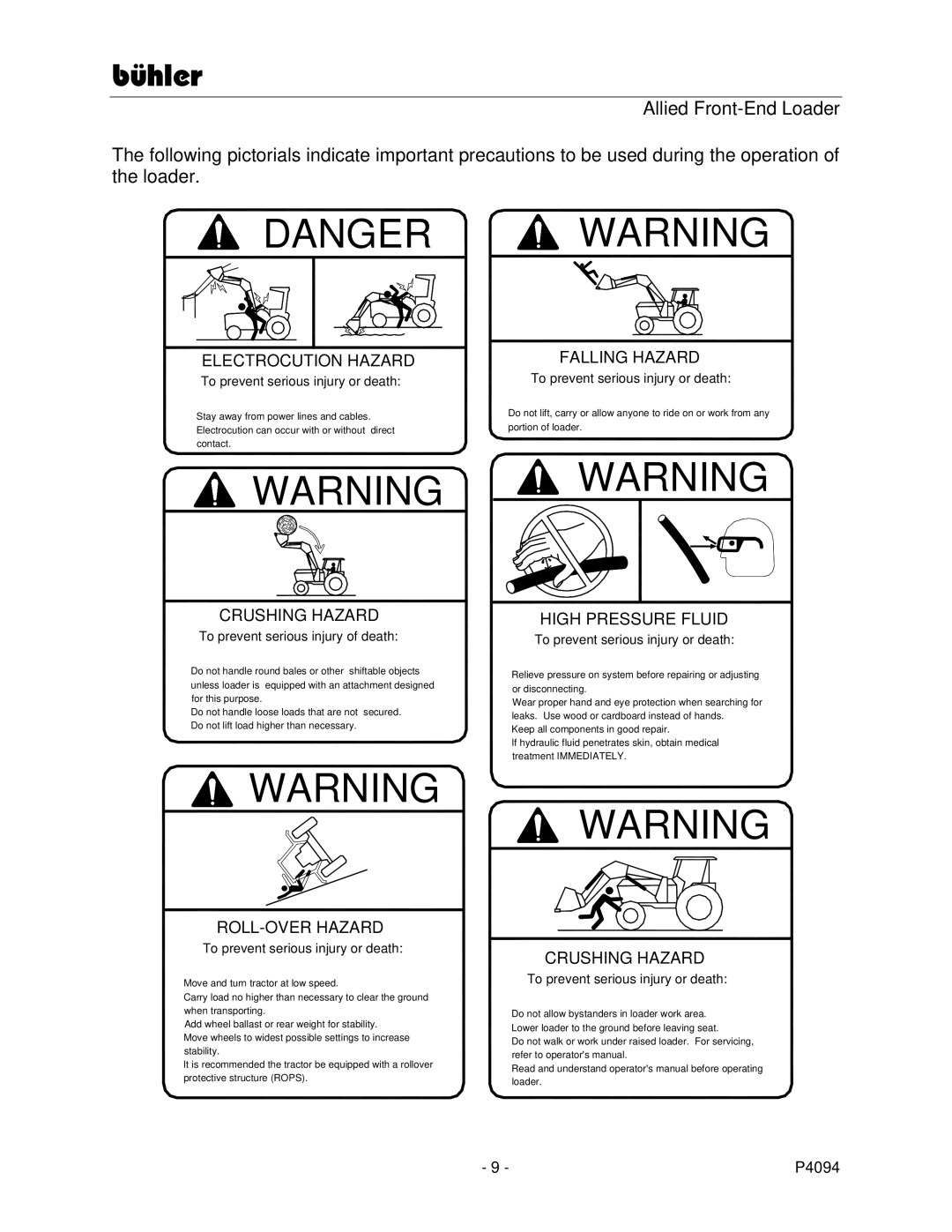 Buhler 2596, 2595 manual Electrocution Hazard 