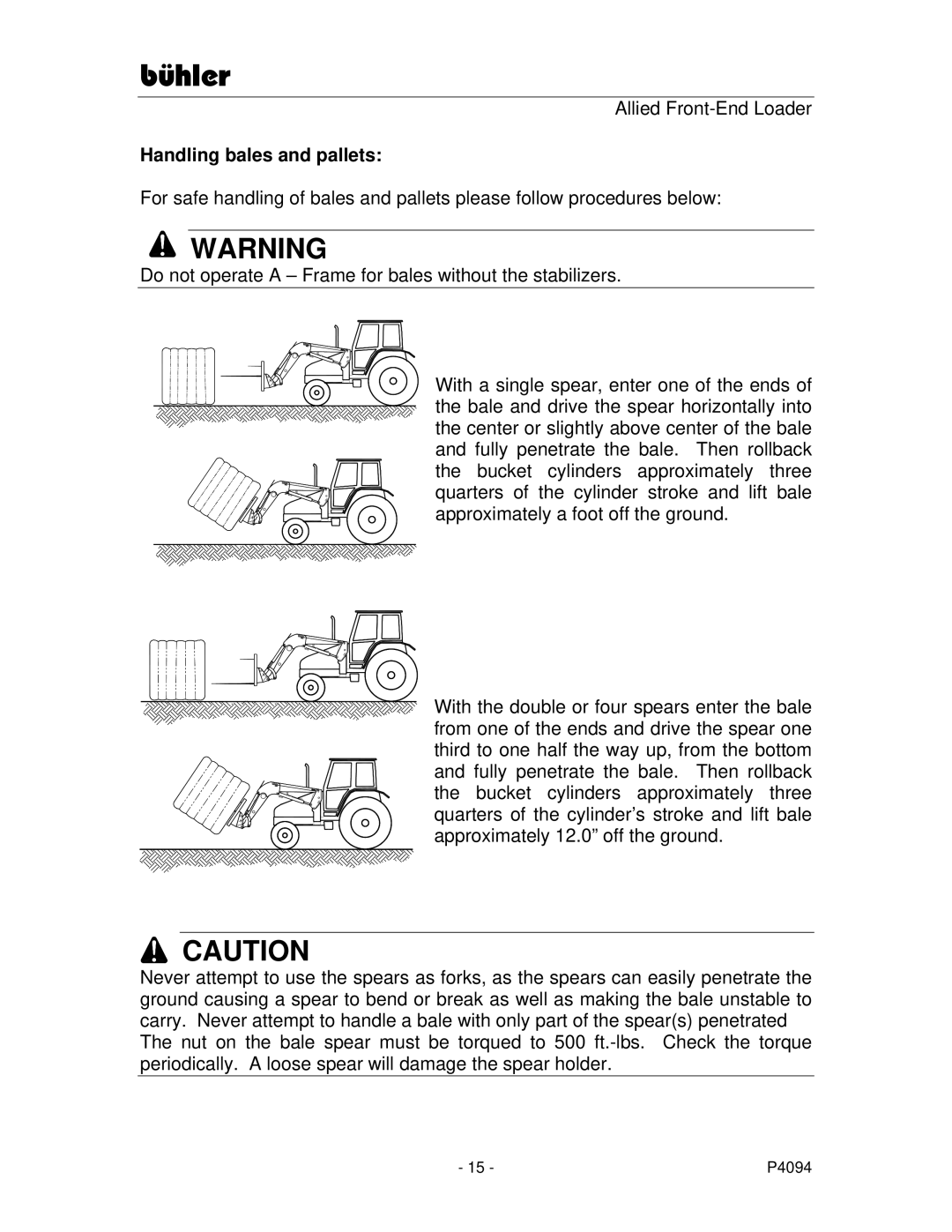 Buhler 2596, 2595 manual Handling bales and pallets 