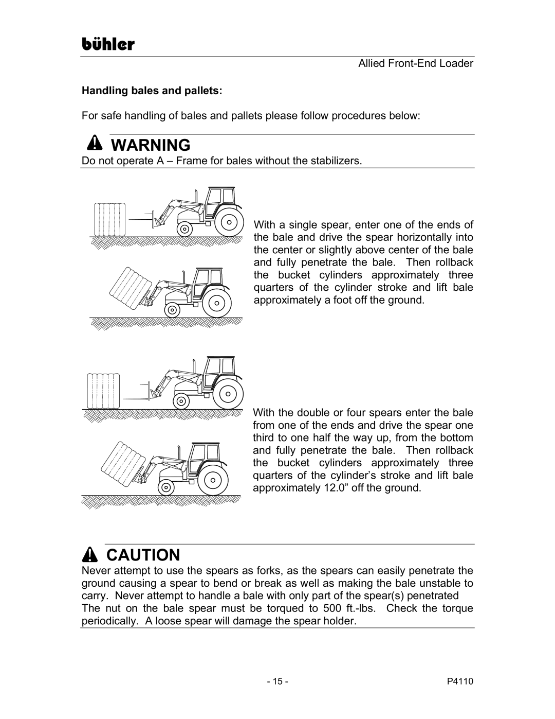 Buhler 2895 manual Handling bales and pallets 