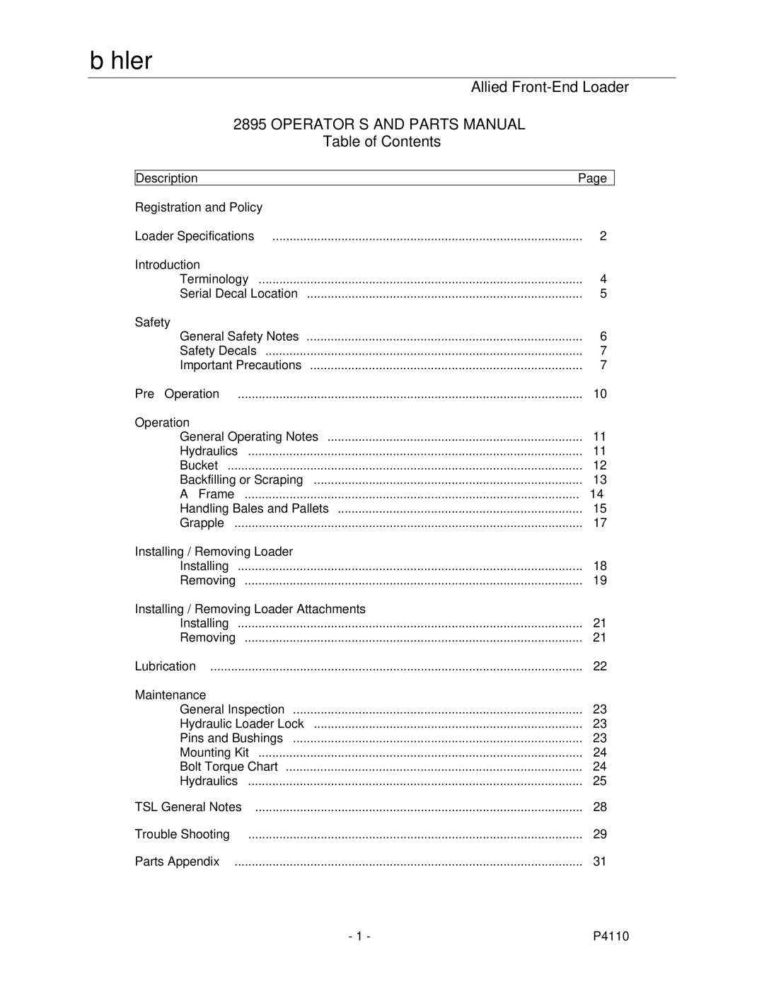 Buhler 2895 manual Bühler, OPERATOR’S and Parts Manual 