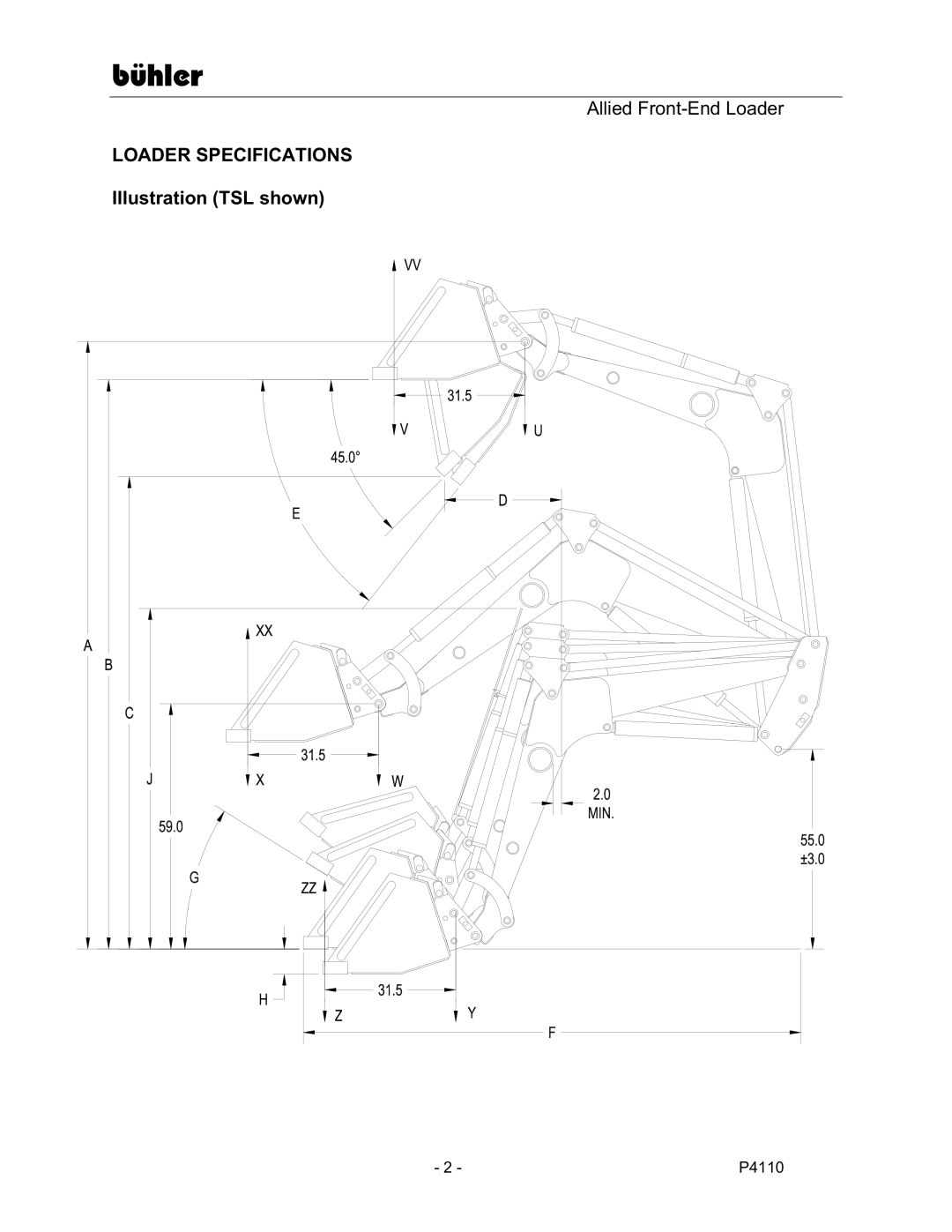 Buhler 2895 manual Loader Specifications, Illustration TSL shown 