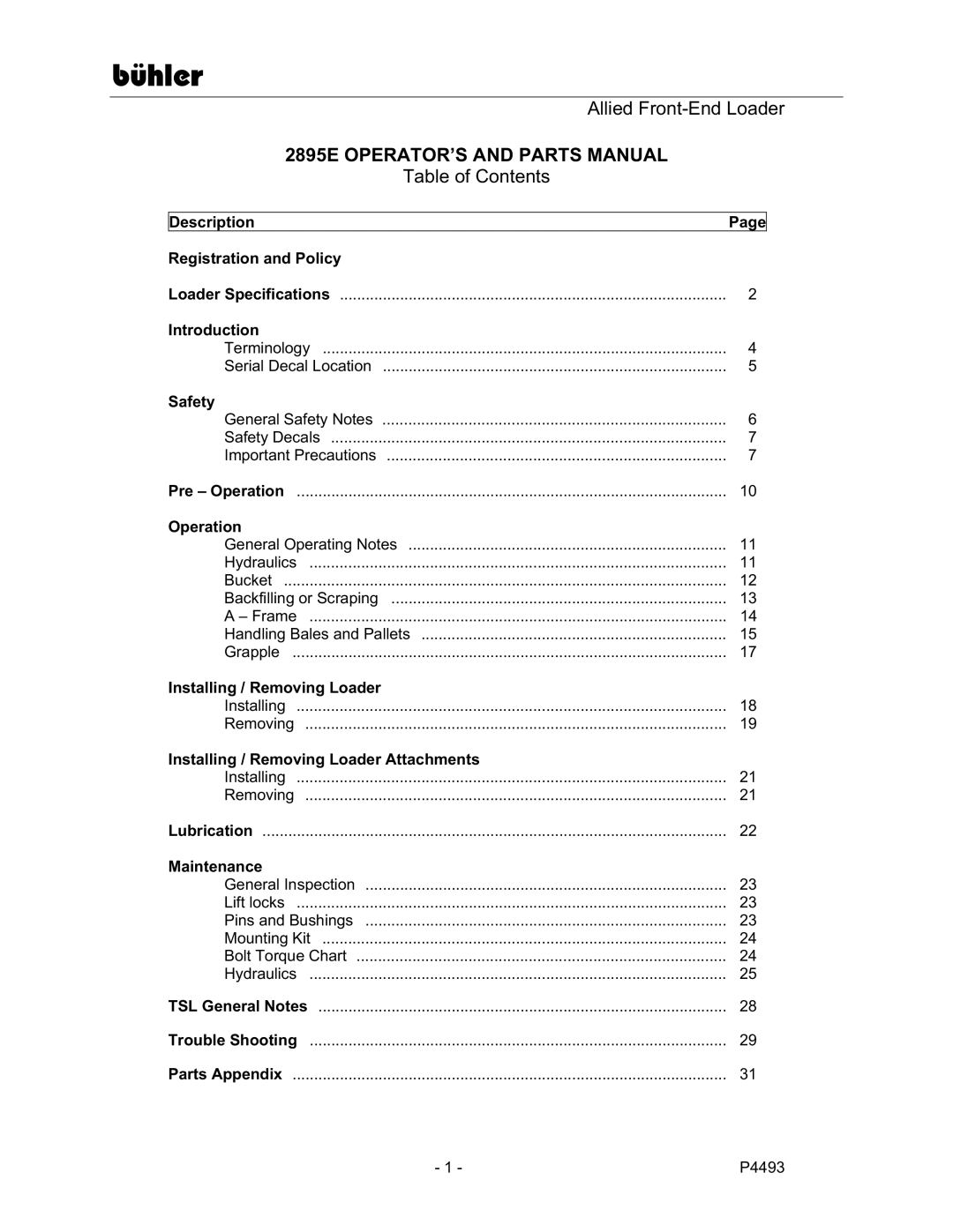 Buhler manual Bühler, 2895E OPERATOR’S and Parts Manual 