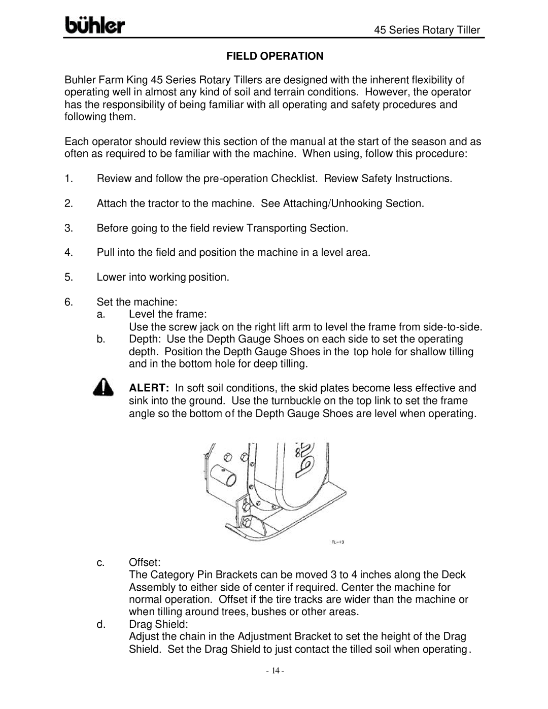 Buhler 45 Series warranty Field Operation 