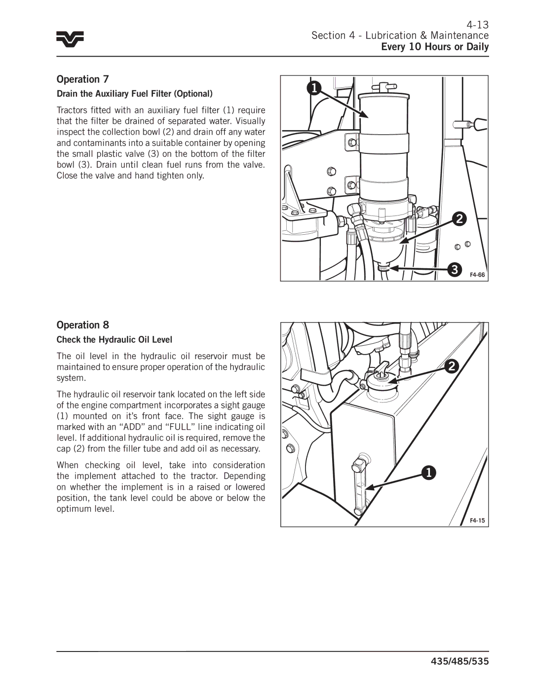 Buhler 435, 485, 535 manual Drain the Auxiliary Fuel Filter Optional 