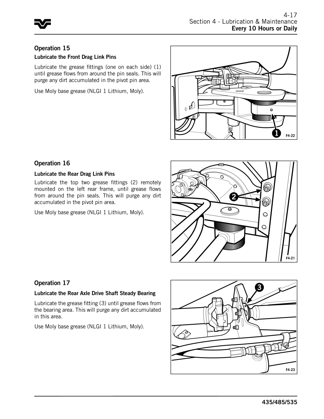 Buhler 485, 535, 435 manual Lubricate the Front Drag Link Pins 