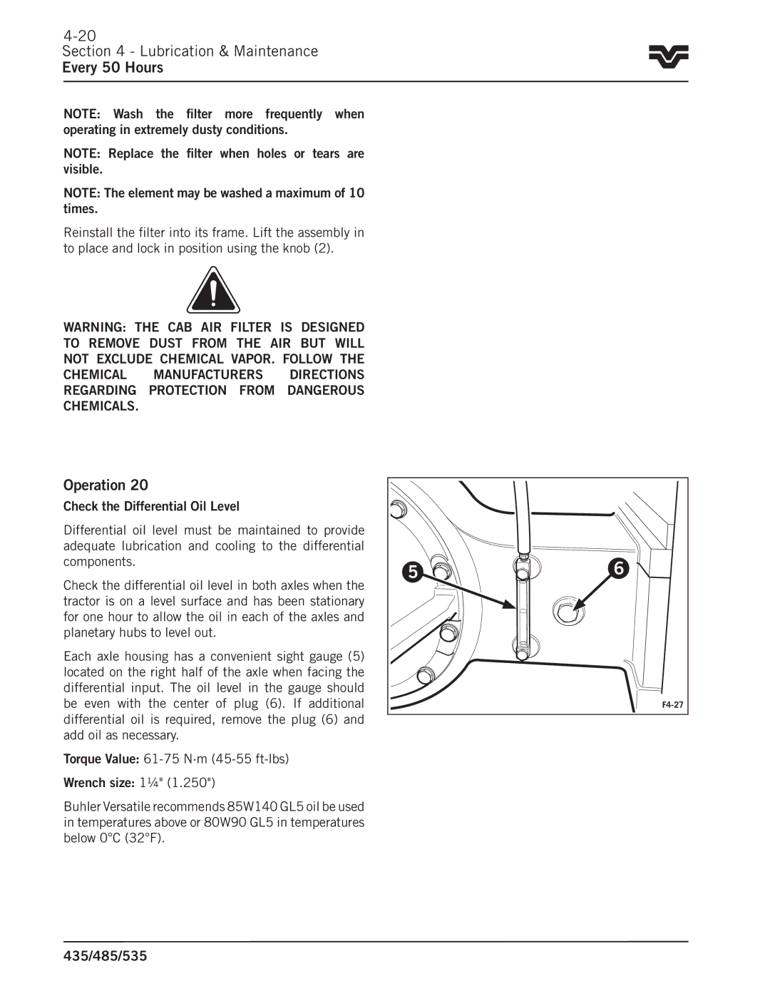 Buhler 485, 535, 435 manual Lubrication & Maintenance Every 50 Hours 