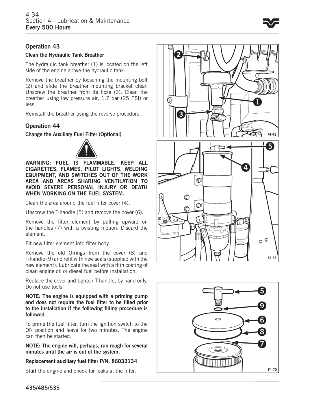 Buhler 435, 485, 535 manual Change the Auxiliary Fuel Filter Optional 