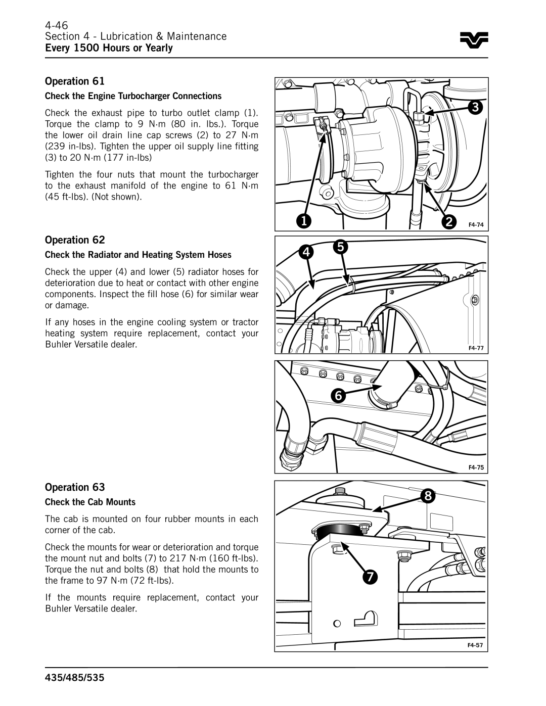 Buhler 435, 485, 535 manual Check the Engine Turbocharger Connections 