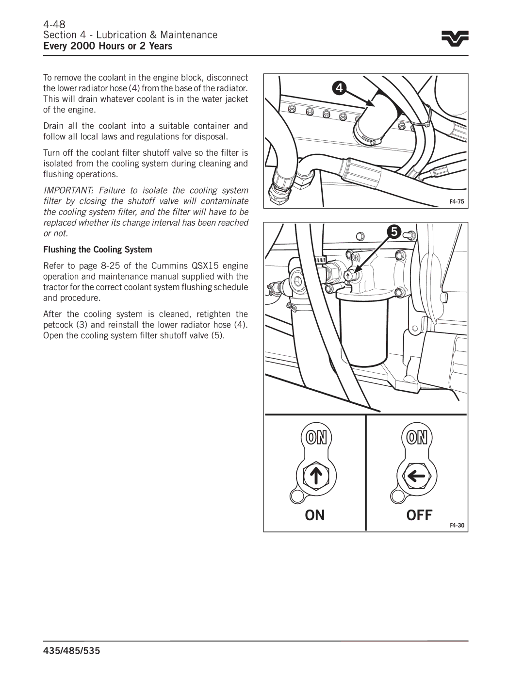 Buhler 535, 485, 435 manual Off, Lubrication & Maintenance Every 2000 Hours or 2 Years 