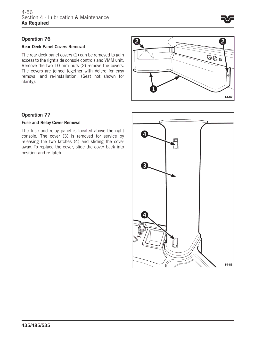 Buhler 485, 535, 435 manual Fuse and Relay Cover Removal, Position and re-latch 