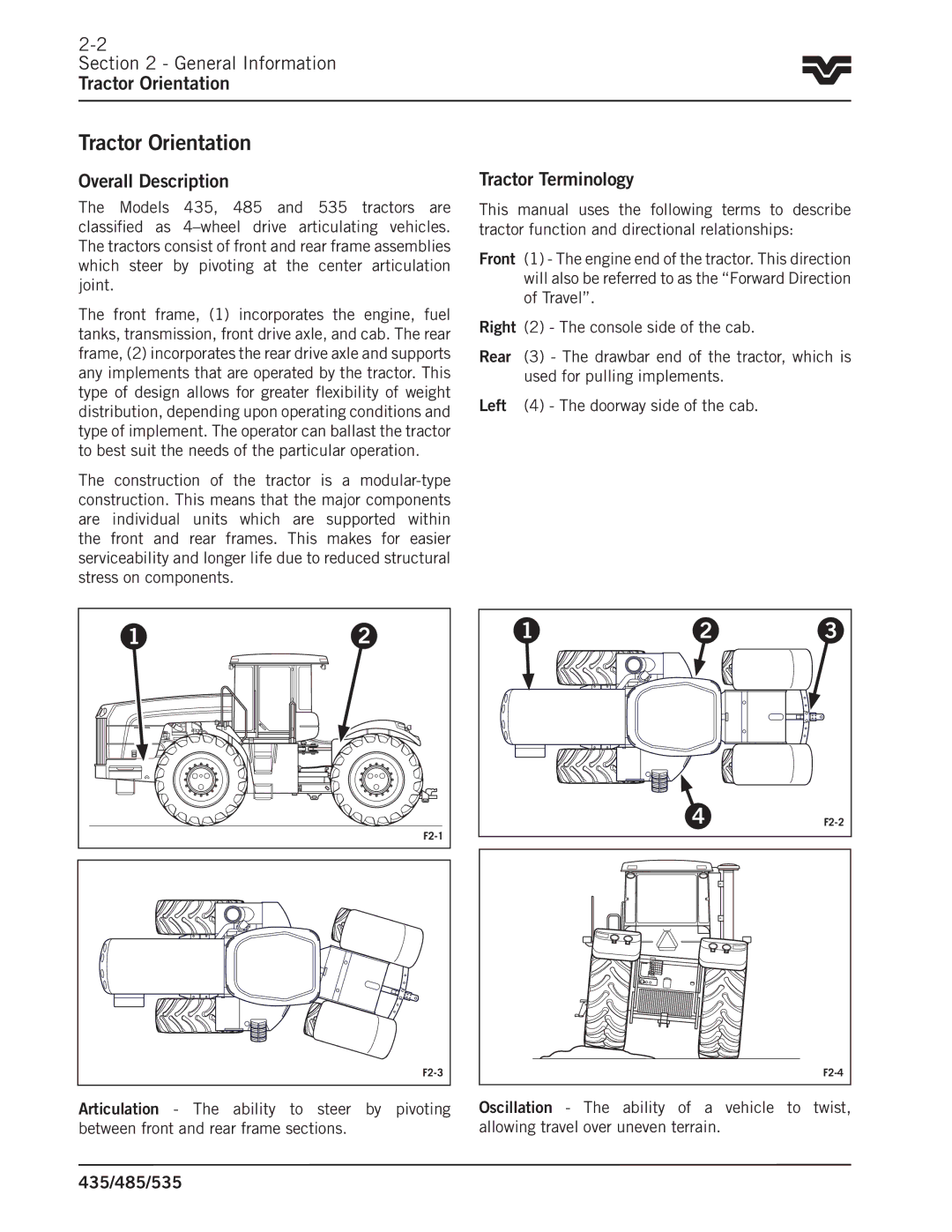 Buhler 485, 535, 435 manual General Information Tractor Orientation, Overall Description, Tractor Terminology 