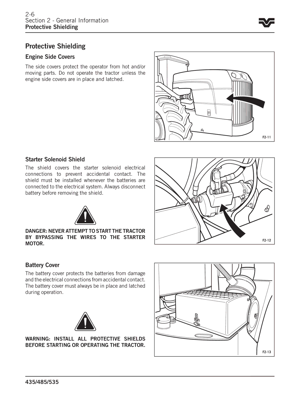 Buhler 535, 485 General Information Protective Shielding, Engine Side Covers, Starter Solenoid Shield, Battery Cover 