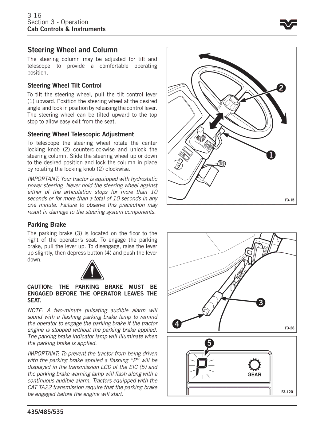 Buhler 485 Steering Wheel and Column, Steering Wheel Tilt Control, Steering Wheel Telescopic Adjustment, Parking Brake 