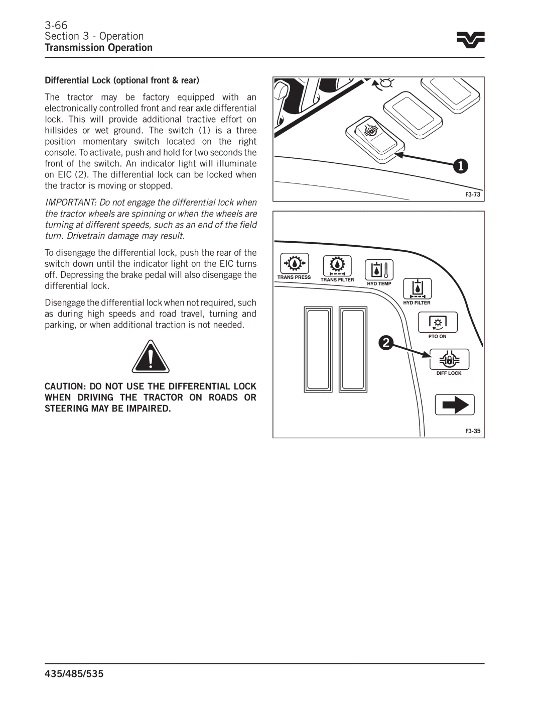 Buhler 435, 485, 535 manual Differential Lock optional front & rear 