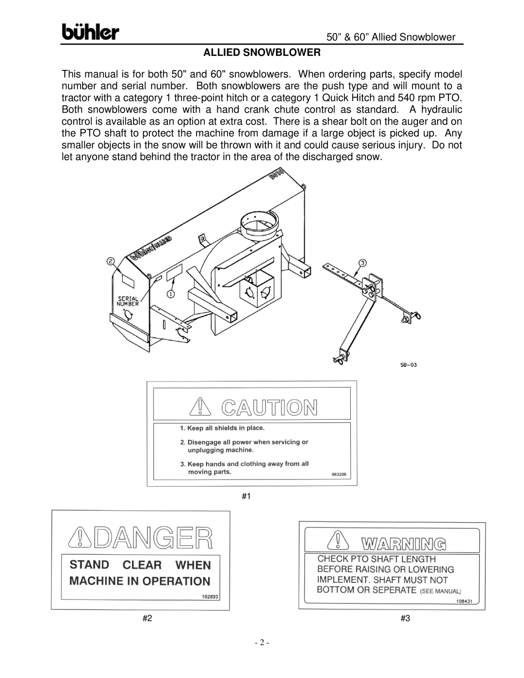 Buhler FK312, 50-inch, 60-inch warranty Allied Snowblower 