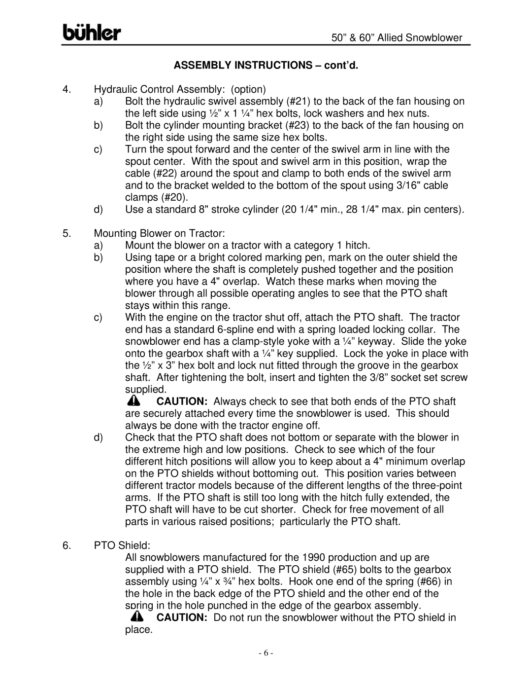 Buhler FK312, 50-inch, 60-inch warranty Assembly Instructions cont’d 