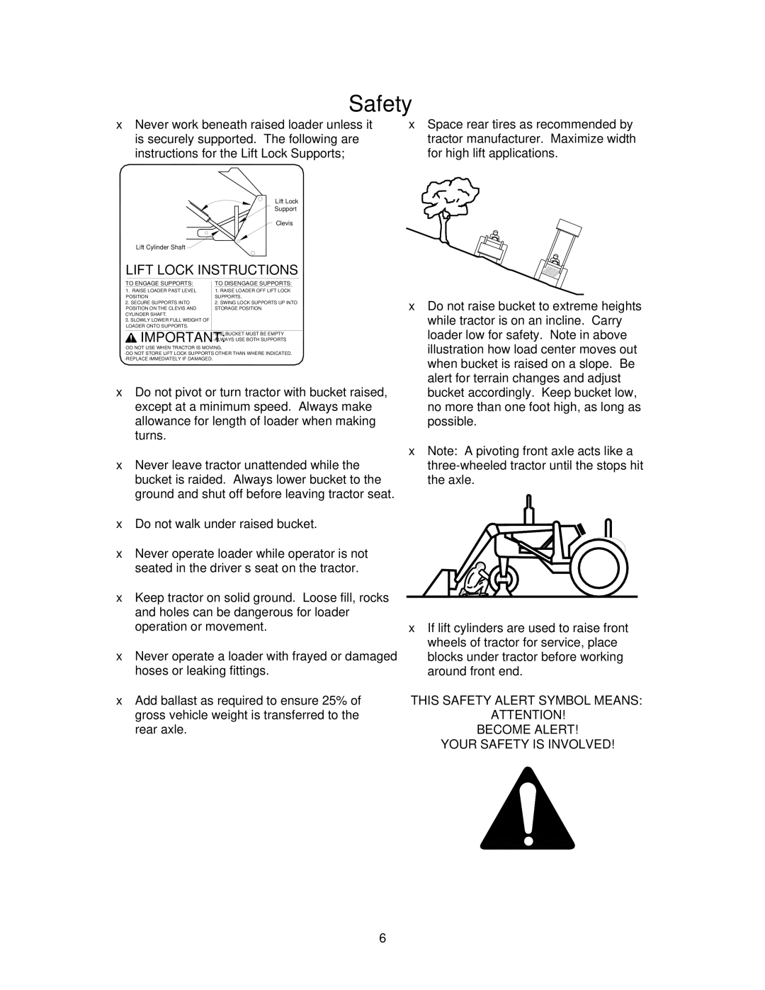 Buhler 595 manual Safety, Lift Lock Instructions 