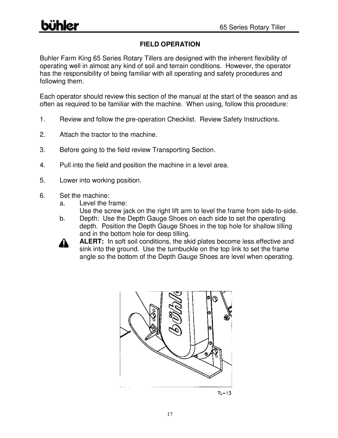 Buhler 65 Series warranty Field Operation 