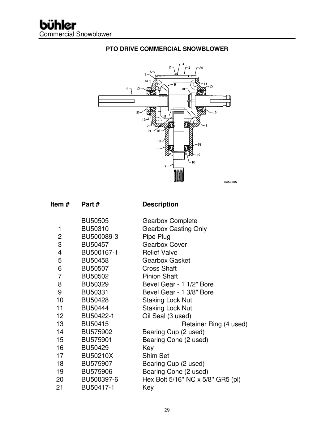 Buhler warranty PTO Drive Commercial Snowblower 