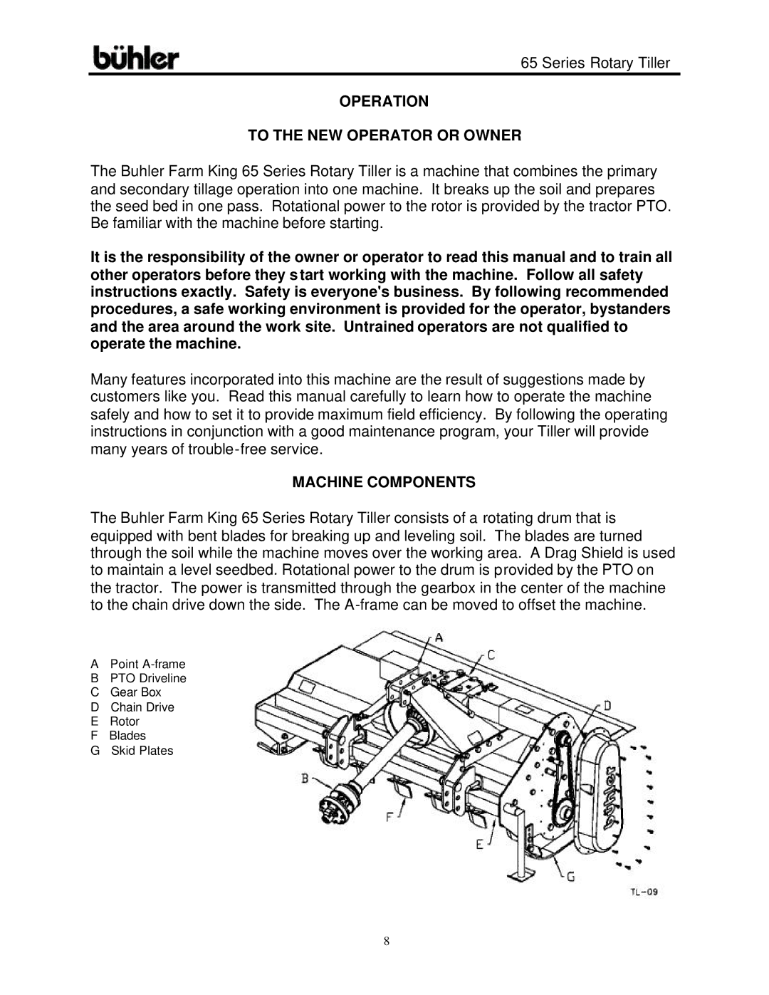 Buhler FK302 warranty Operation To the NEW Operator or Owner, Machine Components 