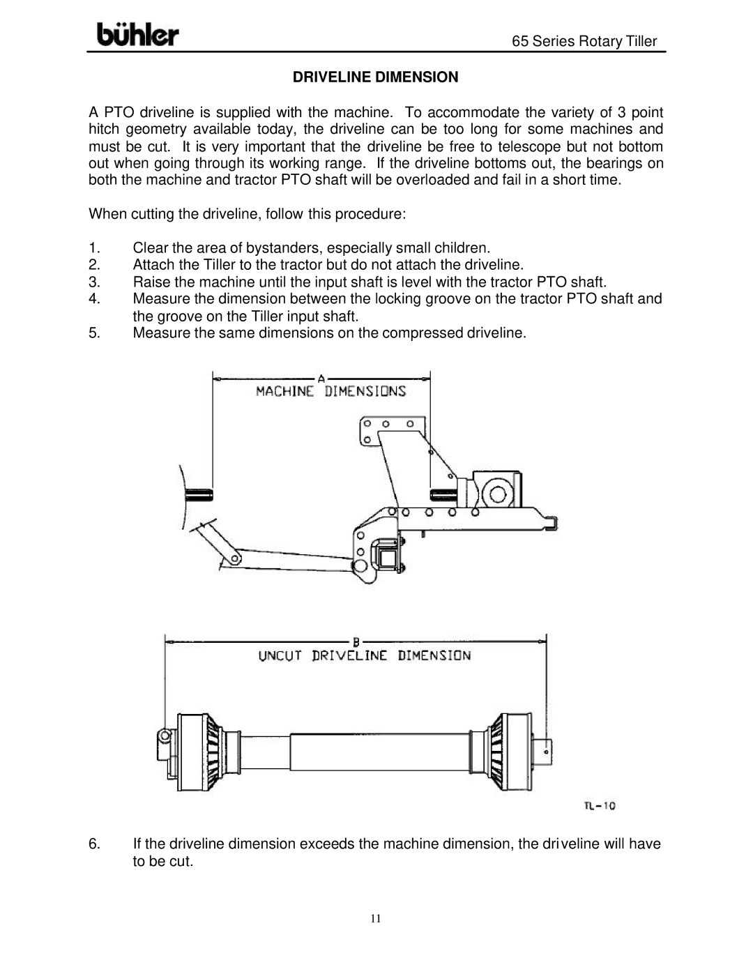 Buhler FK302 warranty Driveline Dimension 