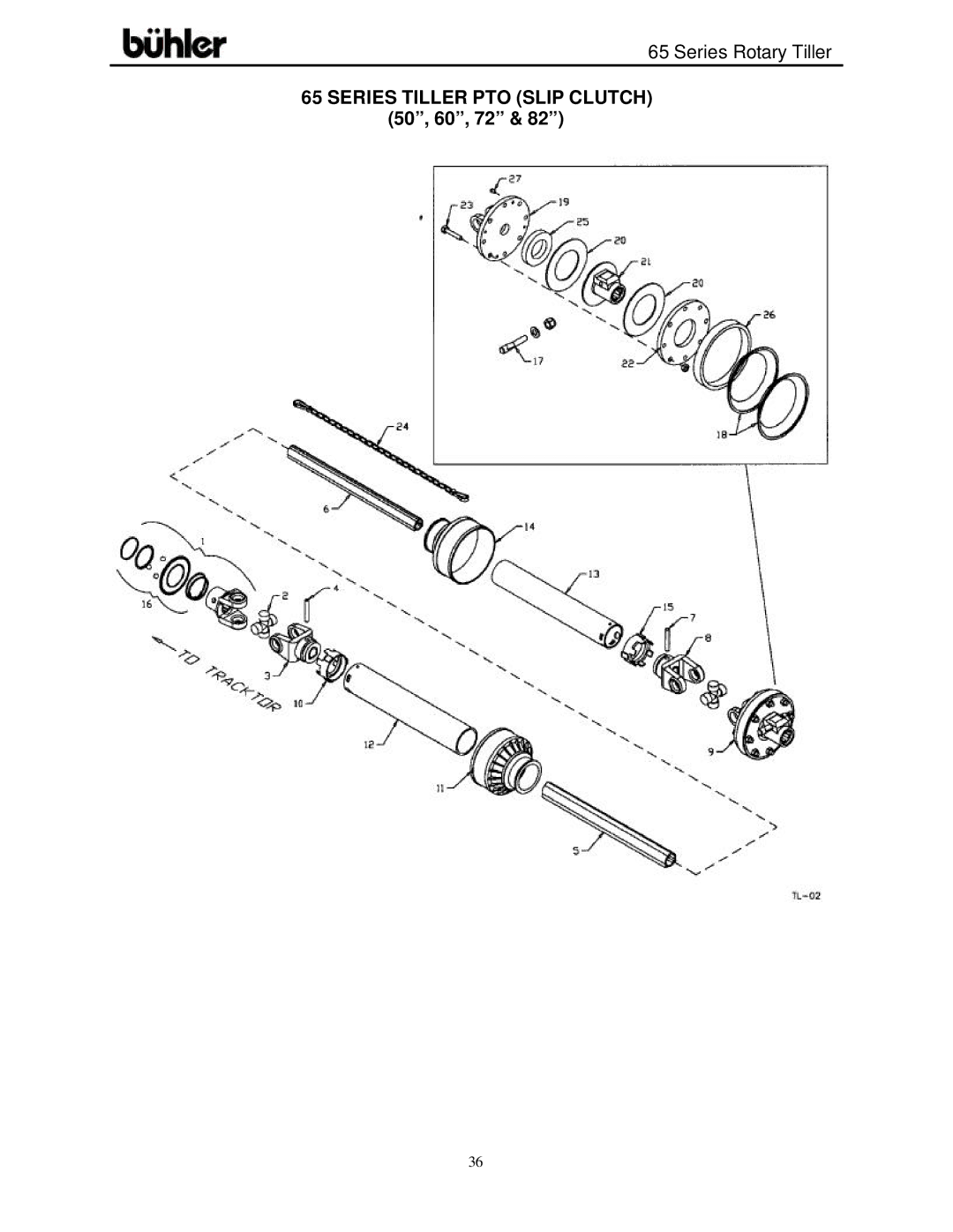 Buhler FK302 warranty Series Tiller PTO Slip Clutch, 50, 60, 72 