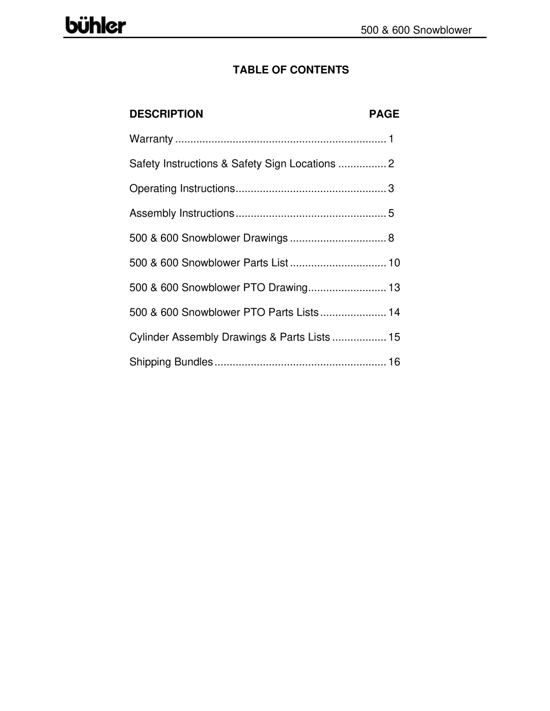 Buhler FK311 warranty Table of Contents Description 