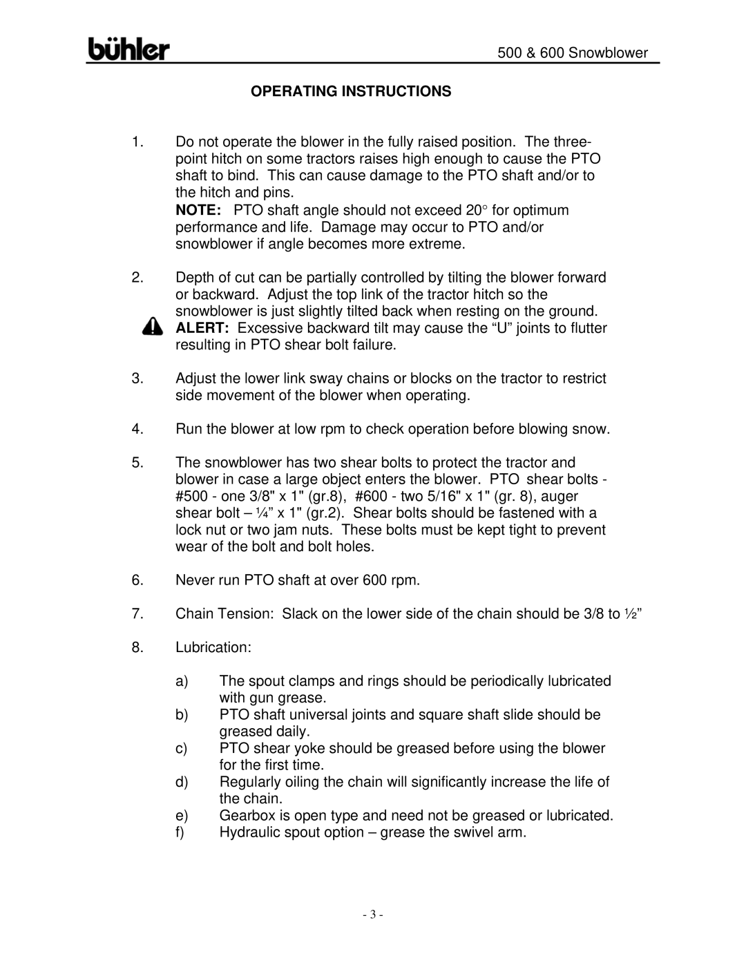 Buhler FK311 warranty Operating Instructions 